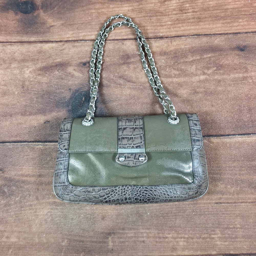 Judith Ripka Shoulder Bag Womens OS Green Good Croc Lizard Embossed Chain Strap